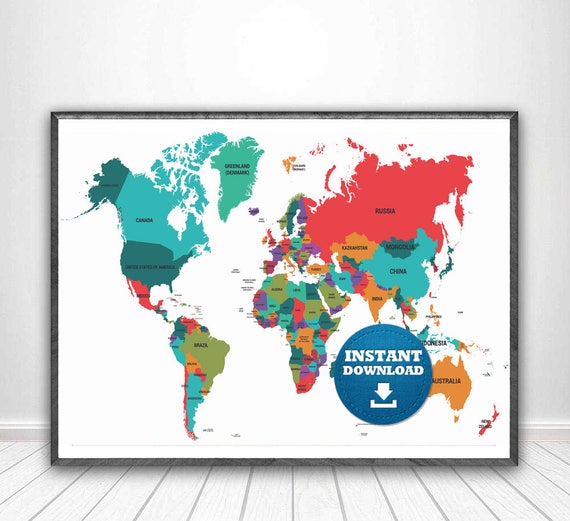 digital modern political world map printable download large