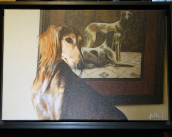 Saluki Framed Photographic Art on Canvas Bronze Metal Gallery Frame