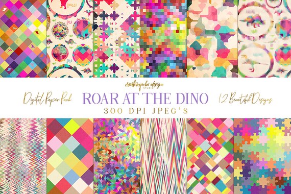 Dinosaur pattern digital paper, photography background papers, geometric, instant download, Planner Printable