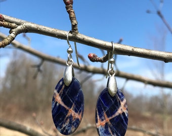 Sodalite, sterling silver, earrings