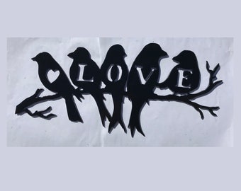 Two love birds on a branch heart pallet art mixed media