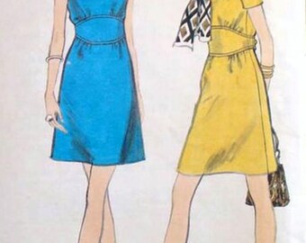 Vintage 1960s Mod A Line Dress w/ Midriff Inset Martingale belt Jewel Neckline Sewing Pattern Vogue 7804 Size 12 Bust 34
