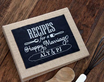 Personalized Bride Recipe Holder / Book / Binder /Cookbook - Recipes for a Happy Marriage, Black and White, Wedding, Bridal Shower Gift