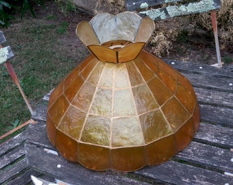 Vintage capiz shell light fitting, Orange, Amber, handmade shell chandelier, Nautical beach lighting, Seashell Lampshade, Pendant Light