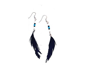Tribal black feather earrings