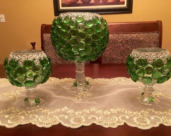 3 green spring vases