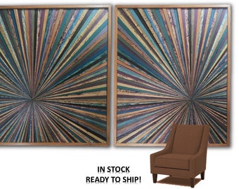 Reclaimed Wood Starburst Set of Two Wall Art Sculpture Abstract Rustic Modern Farmhouse Transistional Decorative Infinity Point Unique OOAK
