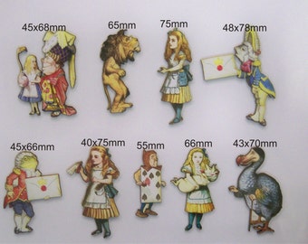 9 X Alice in Wonderland and her friends. 9x cutouts per pack