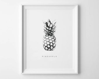 PINEAPPLE - Instant Download - 8x10 - 11x14 - Black and White - Printable art - Fruit Art - Kitchen Art - Home Decor