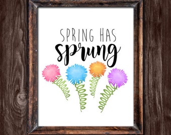 Spring Has Sprung Digital 8x10 Printable Poster Punny Nature Flowers Puns Springtime Pun Flower Floral Season Pretty Plants Garden Funny Art