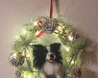 Custom Made Needle Felted Christmas Wreath Ornament of your pet/Border Collie