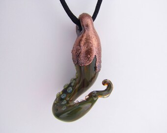 Electroformed Octopus Pendant Necklace, Borosilicate Glass Tentacle , Heady Glass, Hand Blown Glass Jewelry, Boro, Copper Jewelry, Ocean