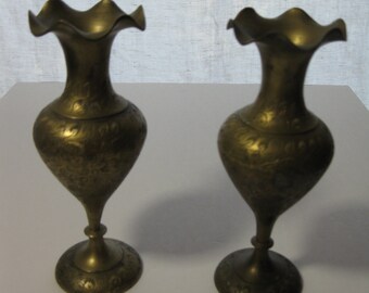 Pair of Vintage Brass Vases from India