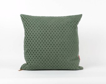 Green Velvet Pillow Cover 20x20 - designer pillow, vintage upholstery fabric, luxury pillow, mid century home decor, handmade by EllaOsix