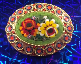 Vintage micromosaic rose brooch