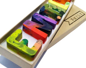 Birthday Gift Kids Personalized Name Crayons - Recycled Crayon Set - Custom Alphabet Name Crayons in a Gift Box - Crayon Toy - Birthday