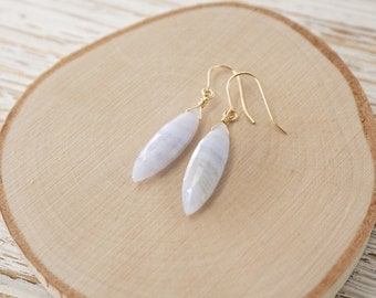 Blue Lace Agate Gemstone Drop earrings- 14k Gold-fill