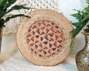 Vintage Woven Full Lidded Basket / Woven Basket With Lid / Boho Basket