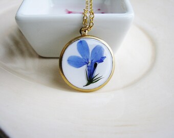 Blue Flower Necklace, Pressed Flower Necklace, Botanical Necklace, Resin Necklace, Blue Lobelia Necklace, Floral Necklace