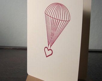Parachute Heart - Gocco Screen-Printed Card