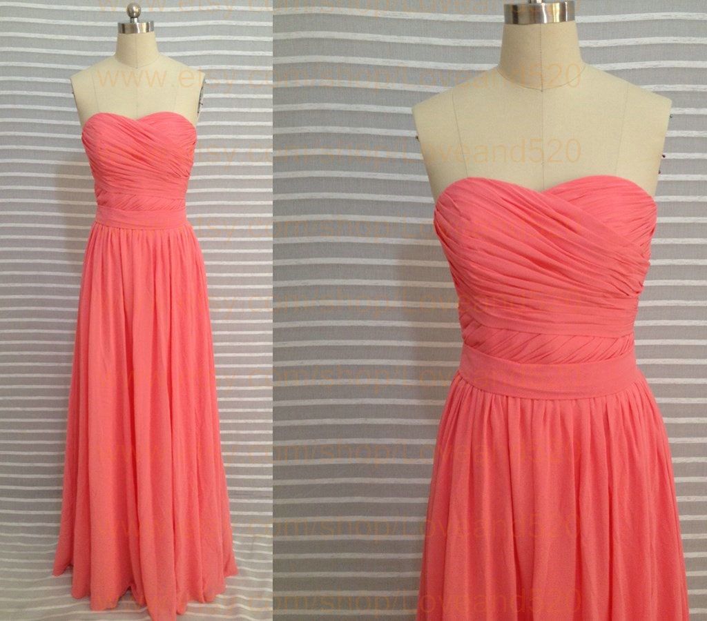 Coral long chiffon prom dresslong chiffon bridesmaid