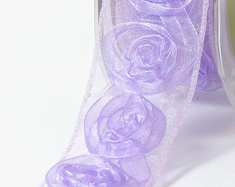 Lavender 1.5 Inch Sheer / Woven Rosette Ribbon by the Yard