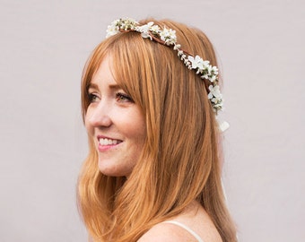 Ivory Bridal Flower Headpiece, Ivory Wedding Crown, Rustic Ivory Flower Crown, Bridal Headpiece, Bridal Floral Crown, Bridal Hair Wreath