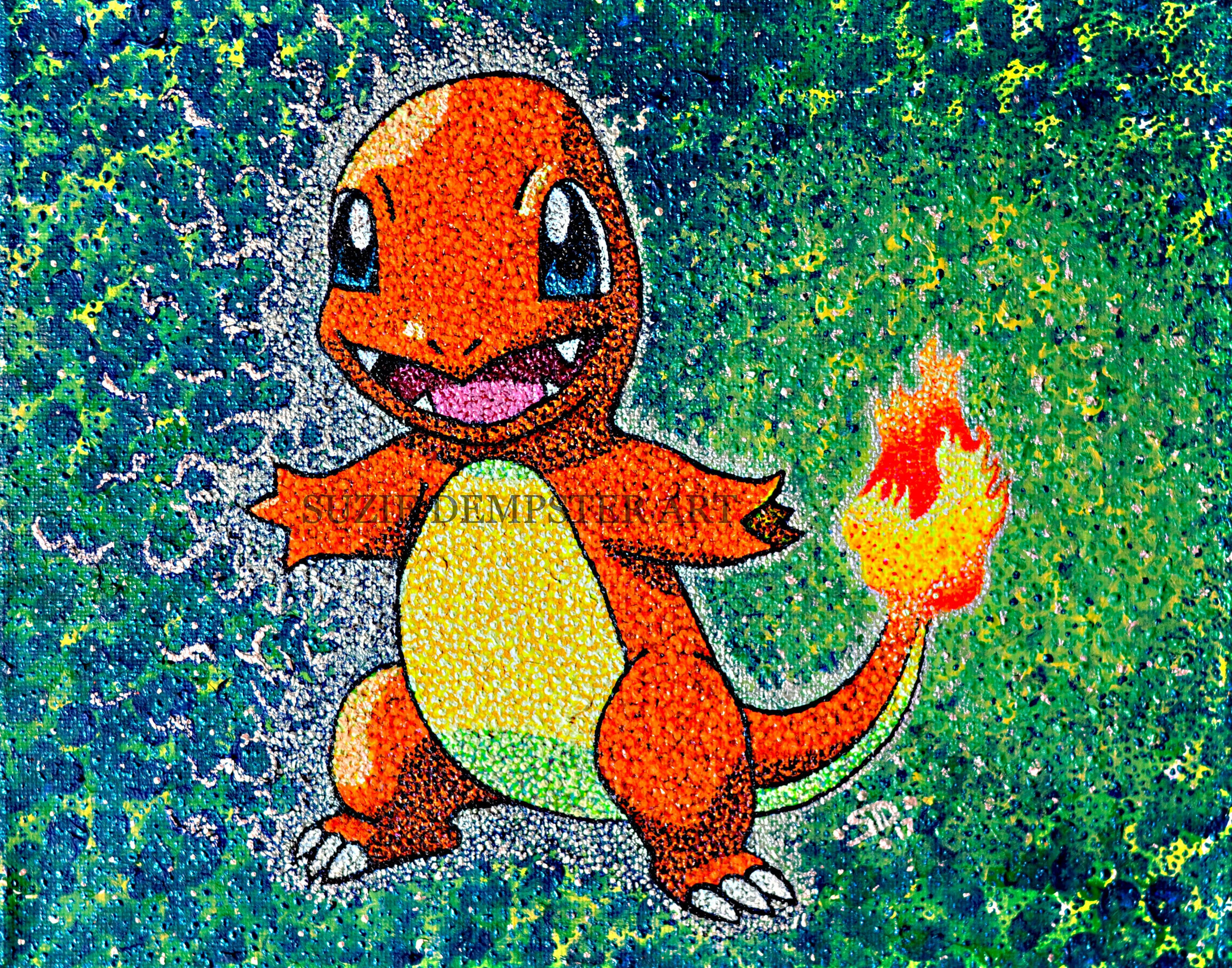 Charmander Pointillism Painting PRINT 11X14