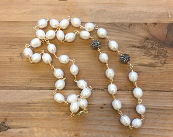 Frshwater Pearl Pave Wire Wrapped Necklace