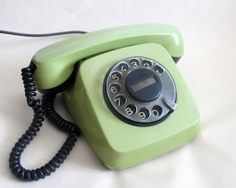Green Rotary Phone, Soviet Rotary Telephone, Vintage Phone, Working Retro Phone, Old Phone, Made in USSR