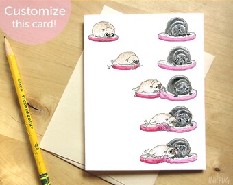Sneaky Kiss funny Valentines Day card - cute pug love card, pug dog Valentine, personalized Anniversary or I Love You card by Inkpug