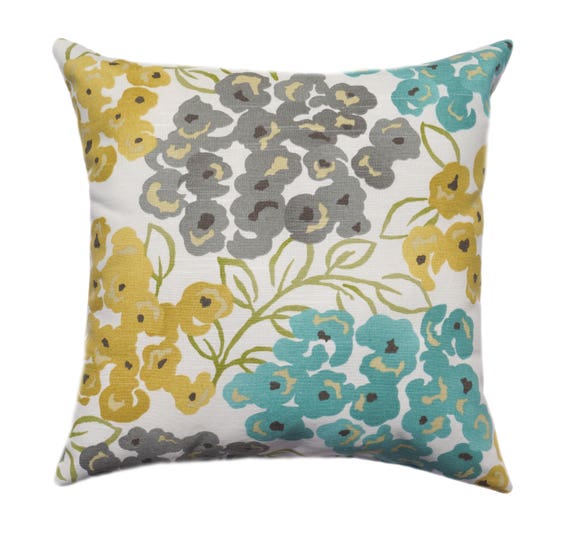 Teal Yellow Pillow Cover Gray Pillow Floral Pillow