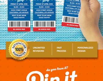 DIY Lego Pool Party Ticket Invitation, The Lego movie 2 Party Birthday Ticket Invitation, Party Invitation, Birthday Party Ideas, Pool Party
