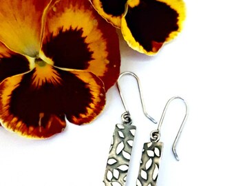 Sterling Silver Dangle Earrings , Mosaic Earrings, Rectangle Earrings, Leaf Earrings, Small Dangle Earrings, Chic Earrings