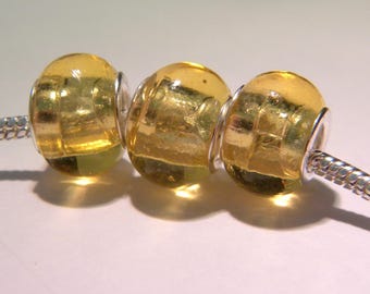 2 bead charm European - glass lampwork - 14 x 10 mm - translucent honey - D34 - 8