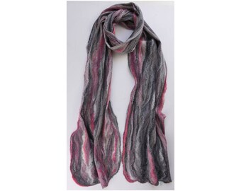 Merino / Silk Cobweb Felted Scarf - Flamingo