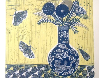 Ming Vase with Wild Flowers (yellow)-Size: 38 × 46 cm (unframed) / 31 × 31 cm (actual image size)