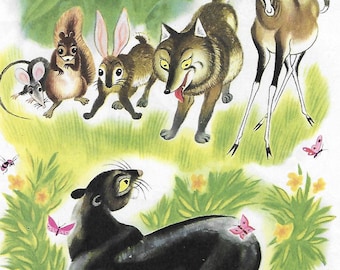 Vintage Original 1940's Tibor Gergely Illustration - A Day In The Jungle - A Little Golden Book