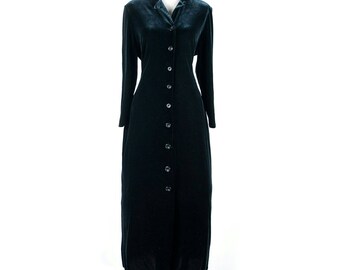 Vintage 1980s Gothic Inky Black Velvet Coat