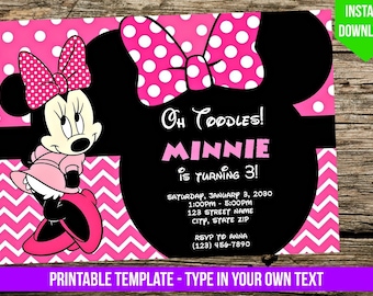 Minnie Mouse Invitation - DIY - You Print - Birthday Party Invite - Disney Inspired Editable PDF Invitation with Adobe Reader - Printable