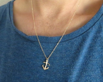 Men's Necklace - Men's Anchor Necklace - Men's Gold Necklace - Men's Jewelry - Men's Gift - Boyfriend Gift - Husband Gift - Present For Men