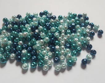 Carribean blue pearl mix, Glass pearl mix, Glass pearl beads, Bead mix, Bead soup, Glass pearls, Glass beads, Pearl beads, Jewellery making