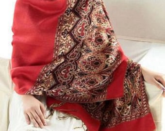 Red Paisley and Floral Shawl
