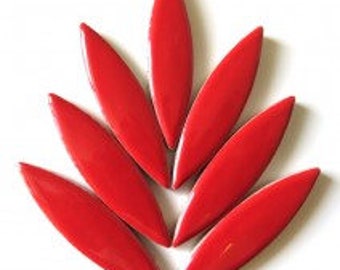 LARGE Cherry/Poppy Red Glazed Ceramic Petal Leaves Elliptical Mosaic Tiles //Mosaic Supplies//Mosaic Pieces//Crafts