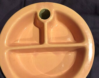 Vintage Pink Baby Dish Ceramic Divided Bowl by Hankscraft Pottery