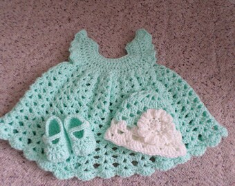 Crochet Baby Dresses and Accessories Baby Shower Gift Dress Shoes Hat Newborn