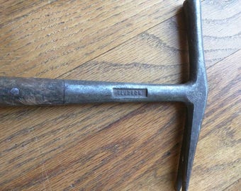 19th century hammer claw Roberts #5 long head antique tool worn character patina rustic style man cave collectible display strap fine crafts