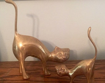 Pair of Brass Cats • Three Hands Corp • Made in Korea