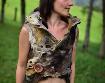 Felt Pixie Vest-Woodland Costume-Forest Top- Nymph Top-Druid Costume-Tree Top-Tree Costume-Pixie Vest-Tree Roots Bolero-Wool Bolero OOAK
