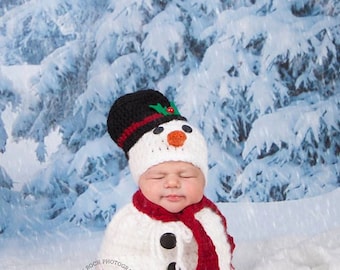 Newborn Snowman Hat/ Newborn Snowman Hat and Swaddle Sack/ Christmas Baby Photo Prop/ Crochet Snowman Hat/Gender Neutral Prop